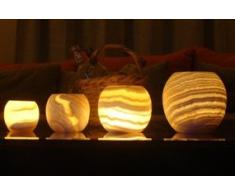 CraftsOfEgypt Single Alabaster Kerzenhalter – ägyptische Teelichter und Votivkerzenhalter mit Bernstein Glow für Home Decor – Naturstein beruhigend ruhig Aurora Small