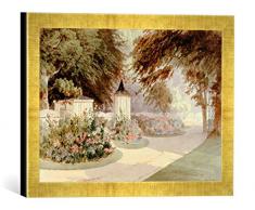 Gerahmtes Bild von Max Brückner Die Gärten und das Vogelhaus des Erbprinzen und Prinz Alberts von Sachsen-Coburg und Gotha, Kunstdruck im hochwertigen handgefertigten Bilder-Rahmen, 40x30 cm, Gold raya