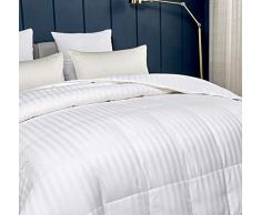 Blue Ridge Home Fashions Steppdecke für alle Jahreszeiten, Baumwolle, Damast, Fadenzahl 350, gestreift, hypoallergene Mikrofaser-Füllung Full/Queen weiß