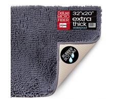 iPrimio Teppich, Mikrofaser, rutschfest, wasserdicht, extra dick, saugfähig, weich, für den Innenbereich, für Badezimmer, Küche und Haustür Grey 32x20 schwarz