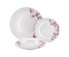 Dajar Tafelservice Magnolie 18-TLG. Ambition, Porzellan, Weiß Rosa, 48 x 30 x 31 cm, Einheiten