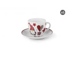 Excelsa Gnomo Christmas Set aus 6 Espressotassen mit Untertassen, Porzellan