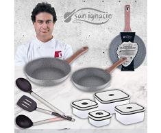 San Ignacio Pfannen-Set, Granit, 3-teilig Set + Zubehörteile + Brotdosen 20-24-26 cm