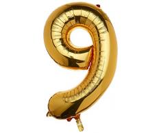 amscan Folienballon in Form Einer 9 Farbe Gold, unbefüllt