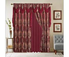 Superior Home Jacquard-Vorhang mit Volant-Schal, durchscheinender Rückseite, 2 Quasten, traditionelles 213 cm / 160 cm Blumenvorhang, für Wohn- / Esszimmer, Stangentasche 63 Length burgunderfarben