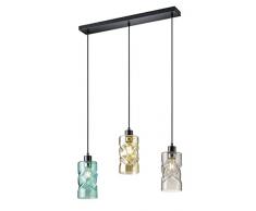 Reality Leuchten Pendelleuchte Swirl R30533017, Metall Schwarz Matt, Glas Amberfarbig/Türkik/Rauchfarbig, exkl. 3x E27