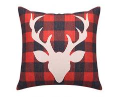 BreezyLife Buffalo Plaid Überwurf Kissen Cover Hirsch Deko Kissen Fall Leinen Kissenbezug, Quadratisch für Weihnachten Neues Jahr Home Decor Einzugs Geschenk 20x20 inches Rot