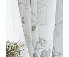 MRTREES Vorhang mit Blumen- und Blättermotiv, für Wohnzimmer, Schlafzimmer, Pfirsichrot, Blumendruck, Voile-Vorhang, Gardinenstange, Gardinen, rustikales Fensterbehandlungs-Set, 2 Paneele Country Rustic W54×L95 Pfirsich Rot