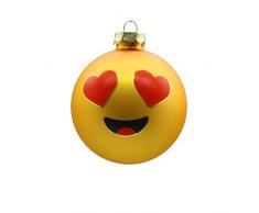 Inge`s Christmas Decor Glas 600000218, Inge-Moji Hearts, Glaskugel 80mm, 1 Stück in Geschenkverpackung, Gelb, 8cm