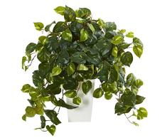 Nearly Natural Fast Natur Pothos Kunstpflanze in weiß Tower Vase, grün
