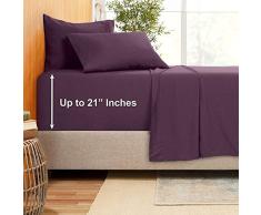 Empyrean Bettwäsche Bambus Mischung 6-teilig 21 Bettlaken Set - Bambus und Mikrofaser Mischung - extra tiefe Taschen Bettlaken - pflegeleicht knitterfrei Kein Bügeln notwendig Split Queen Size Aubergine