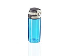 Leifheit Tritanflasche Flip 550ml, 100% dichte Sportflasche, Öffnen mit einer Hand, leichte und bruchsichere Trinkflasche mit Filter für Fruchteinsatz, nachhaltige Wasserflasche, BPA frei, blau