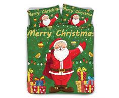 BIGCARJOB 3-teiliges Bettwäsche-Set mit Reißverschluss und Tier-Mops-Druck, Bettbezüge mit Kissenbezug für Kinder Viktorianisch Queen-(88x88inches/black Lining) Weihnachtsmann grün