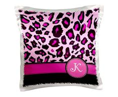 3dRose PC 154412 _ 1 personalisierte Initiale K Monogramm Hot Pink und Schwarz Leopard Muster Animal Print Persönlichen Brief Schreiben Kissen Fall, 40,6 x 40,6 cm