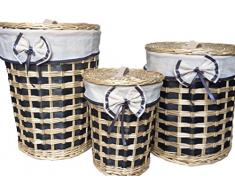 REVIMPORT Schale 20/1783 Set 3 Körbe Linge rund Knoten Holz grau 45 x 45 x 56 cm