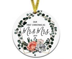 Kooer 2019 Dekofigur Our First Christmas as Mr & Mrs aus Porzellan, 7,6 cm Green as Mr & Mrs