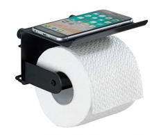 WENKO Toilettenpapierhalter mit Ablage Classic Plus Black - Rollenhalter mit Ablage und hochwertigem Rostschutz, Stahl, 14 x 10 x 14 cm, Schwarz