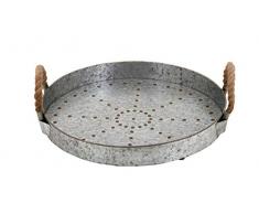 Benjara Tablett aus Metall, rund, mit Seilgriffen, Grau