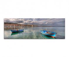 Panoramabild auf Leinwand und Keilrahmen 150x50cm Meer Wasser Boote StÃ¤dtchen Wolkenhimmel