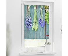 Lichtblick Rollo Klemmfix, 100 x 150 cm mit Motiv Kräuter - Petrol Montage ohne Bohren, moderner Sicht-und Sonnenschutz, Motivrollo, lichtdurchlässig & Blickdicht