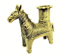 OmSai ES Kerzenständer, handgefertigt, Dhokra, Metallkunst, Pferde-Figur, einfach und dekorativ, für Zuhause und Schreibtisch