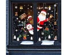 HYASIA Weihnachts-Fensteraufkleber, Schneeflocke, Fensteraufkleber, Weihnachtsdekoration, Schneeflocke, Schneemann, Weihnachtsmann, Weihnachtsbaum, Rentier, Elch, Glocken, statische Aufkleber für Glasfenster. 90x60 mehrfarbig