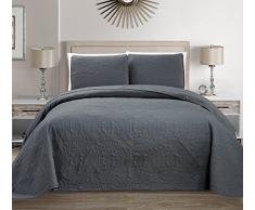 MK Collection 3 PC massiv geprägt Tagesdecke bed-cover über Größe Dark Grau NEU, Mikrofaser, grau, King/California king