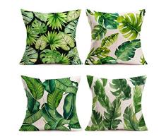 Asminifor Kissenbezüge Retro Blumen Vintage Blumen Baumwolle Leinen Bauernhaus Dekor Überwurf Kissenbezug für Zuhause Sofa Couch 45,7 x 45,7 cm 4 Stück Frühlingsdekoration Kissen 18 x 18 inches Tropical Leaves