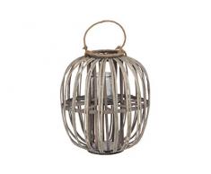 Benjara Lattice Design Runde Laterne mit Glaskerzenhalter, groß, Braun