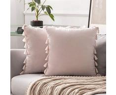MIULEE Kissenhülle für Sofas, Bett, Samt, weich, dekorativ, mit Quasten, Fransen, Boho, 2 Stück 18x18 Rose