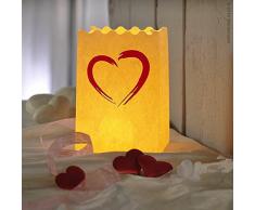 Wiedemann Deko-Licht-Tüte mit Druck Herz, Wachs, Weiß, 16 x 11 cm