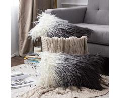 MIULEE Dekorativer Überwurfkissenbezug, Plüsch, Kunstfell, luxuriös, flauschig, superweich, für Couch Sofa, Auto, Schlafzimmer 12x20 grau und weiß