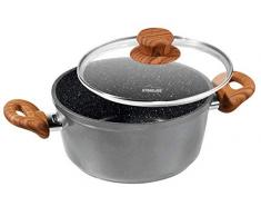 STONELINE 17780 Back to Nature Kochtopf 24 cm mit Glasdeckel, induktionsgeeignet, Griffe in Holzoptik Topf, Aluminium, grau, 32.9 x 33.7 x 15.2 cm, 2 Einheiten