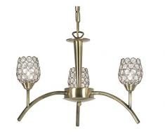 Oaks Lighting 3341, AB 3 Koge Deckenlampe in Messing-Antik-Optik, mit Lampenschirmen aus Kristall Glas Perlen