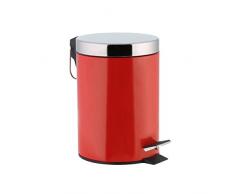 axentia Kosmetikeimer rot-Tretmülleimer 3l-Kosmetik Mülleimer mit Deckel aus Edelstahl in Silber-Abfalleimer mit Tritt-Treteimer für Bad & WC, 17 x 17 x 24 cm