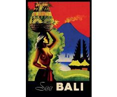 Schatzmix See Bali Frau mit Obstkorb Metallschild 20x30 cm Wanddeko tin Sign Blechschild, Blech, Mehrfarbig