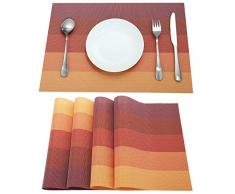 rockcloud Set aus 4 Platzdeckchen & 4 Pcs Untersetzer hitzebeständig schmutzabweisend Anti-Rutsch Waschbar PVC Tisch Mats Color Gradient Pattern-Orange