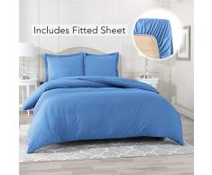 Nestl Bettwäsche mit Spannbettlaken, 4-teiliges Set, weiche gebürstete Mikrofaser, Hotel-Kollektion – Komfortbezug mit Knopfverschluss, Spannbetttuch, 2 Kissenbezüge Full Calm Blue