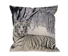 hgod Designs Überwurf Kissen Fall Weiß Sibirischer Tiger auf dem Schnee Forest Baumwolle Leinen Quadratisch Kissenbezug Standard Kissenbezug Home Dekorative Sofa Sessel Schlafzimmer Wohnzimmer 45,7 x 45,7 cm