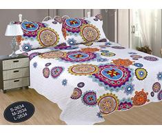 ForenTex S-2634 Wendbare Tagesdecke für Betten 90 cm mit aufgenähtem Muster für Frühling/Sommer Mandalas Rosa 190 x 260 cm