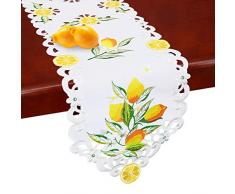 Simhomsen Bestickt Lemon Läufer, Tisch Dekore für Frühling und Sommer 14 by 88 inch weiß