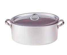 Pentole Agnelli Kochtopf oval mit Deckel, aus Aluminium, mit 2 Griffen aus Edelstahl, Silber 36x25x15 cm Silber/schwarz