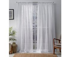 Exclusive Home Santos verziert Streifen Strukturierte Leinen Sheer Rod Pocket Fenster Vorhang Panel Paar, Weiß, 54 x 84 cm