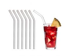 TFA Dostmann GlasWerk Curved Glas Trinkhalm, 14.2018.06, 6er Pack, spülmaschinengeeignet, für Cocktails, Eistee, Limonaden, Eiskaffee