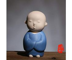 KJYHXX bemalte Keramikfigur, DREI kleine niedliche Mönch-Figur, handgefertigt, kreative Ornamente gelb