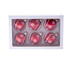 Kurt S. Adler Glaskugel, 80 mm, Rot mit Schneeflocken-Wirbeln, 6-teiliges Set, Mehrfarbig