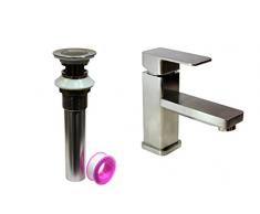 KEE Single Griff Badezimmer Wasserhahn, mit Zugstangen-Ablaufgarnitur Stopper – Nickel Gebürstet