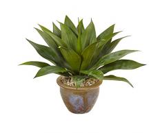Nearly Natural Fast Natur Agave Kunstpflanze in glasiertem Ton Topf, grün