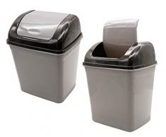 Treasure Co Trio Kompakter Mülleimer mit Schwingdeckel, Grau, 10 cm hoch mit Deckel, 2 Liter