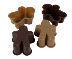 PINFI 81150 – Pack de 4 Mini Silikon-Backform, Design Lebkuchenmann, Schokolade und Moka